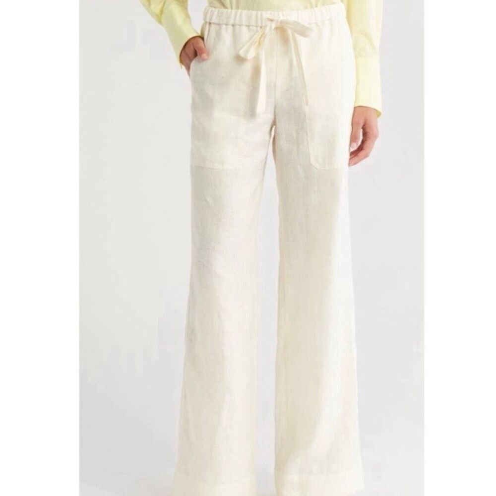 Alc Women’s Linen Wide Leg Cargo Pocket Butter Yellow Pants Size 10